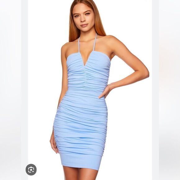 NWT Susana Monaco V Wire Halter Dress XL Light Blue - Picture 1 of 13